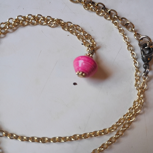 Handmade Gold Necklace with Pink Bead Accent - Picture 5 of 5